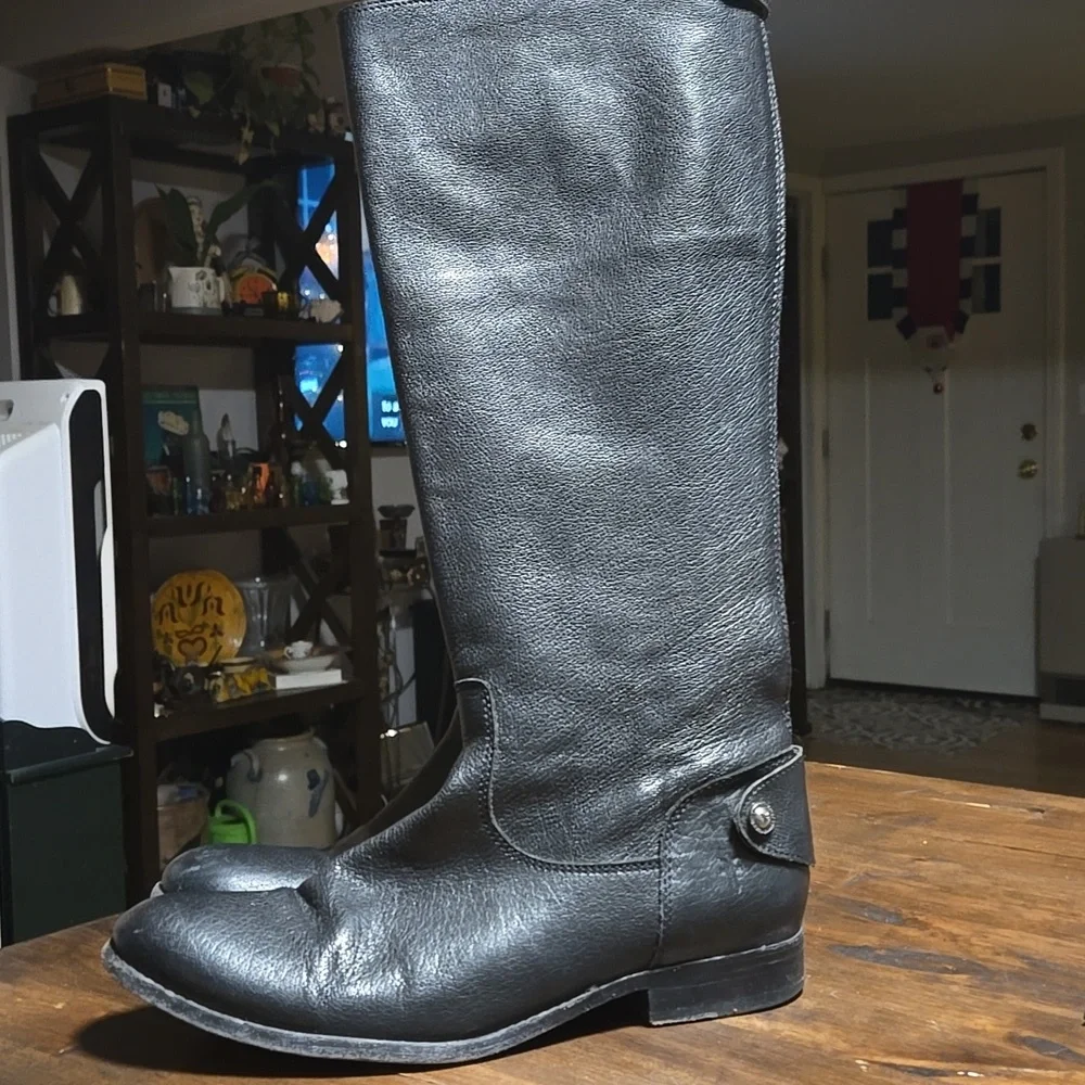 Frye Melissa Button Back Tall Black Leather Riding Style Boots Ladies Size 10